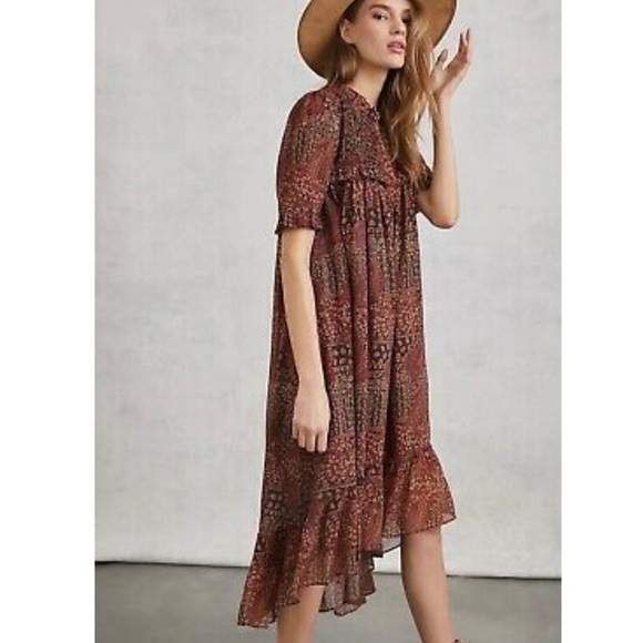 Anthropologie A line high low silk Prairie Cottagecore Petite gorgeous dress Xs - Picture 2 of 9